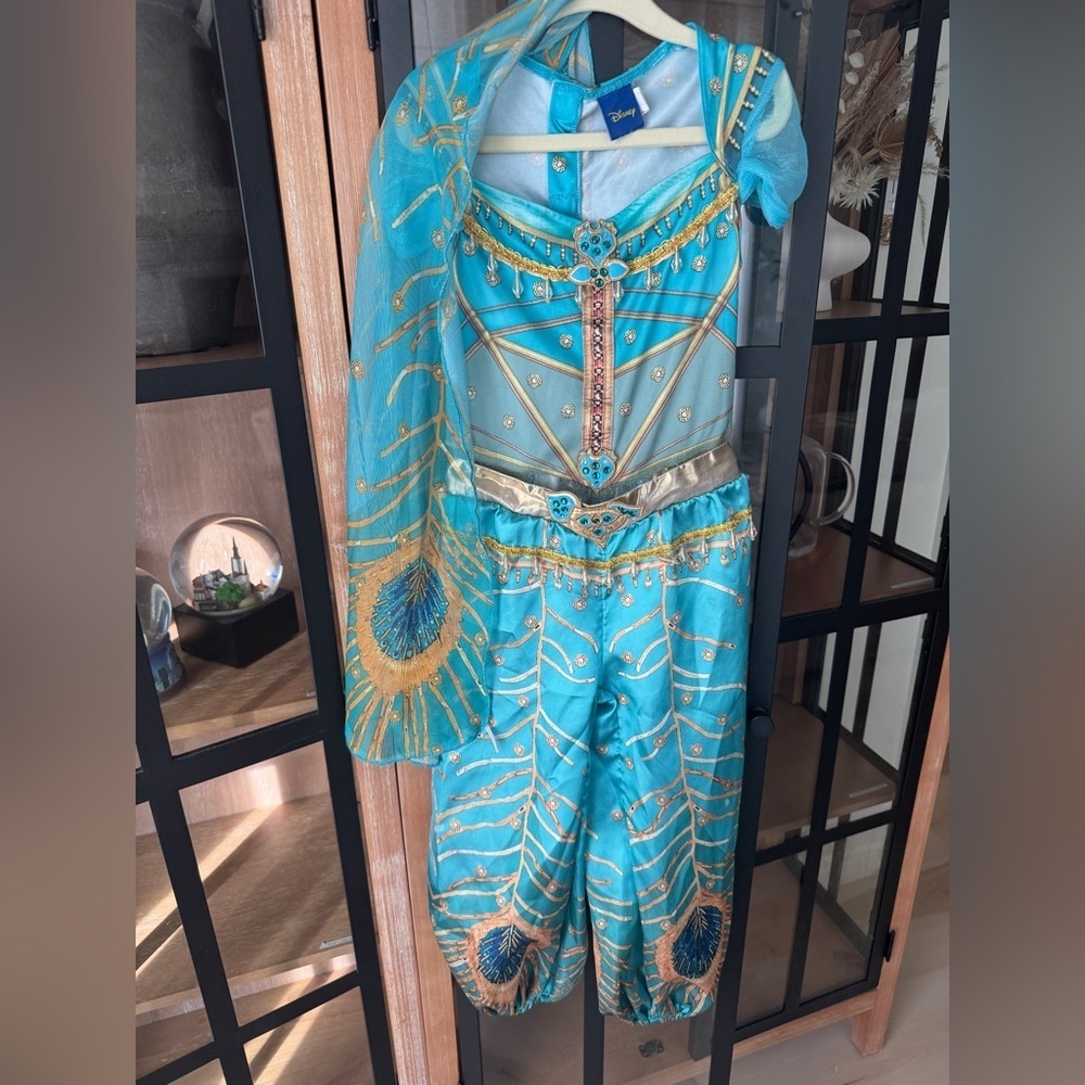 Disney Store Princess Jasmine costume jumpsuit peacock Aladdin movie Halloween